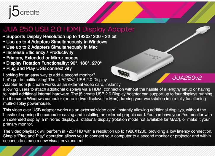 J5 create jua230 usb 2.0 dvi display adapter for mac